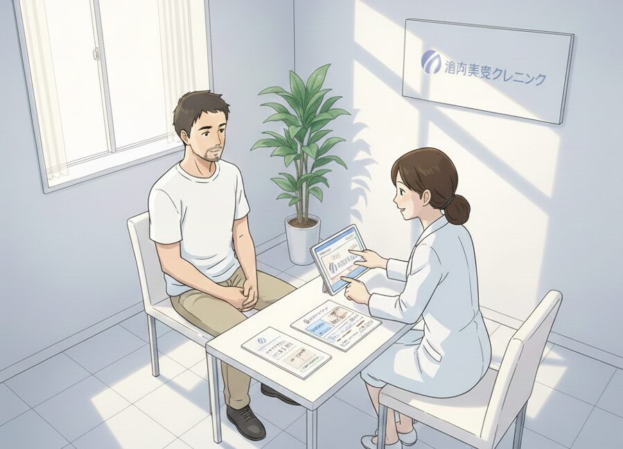 ヒゲ脱毛のカウンセリングをしている様子のイラスト