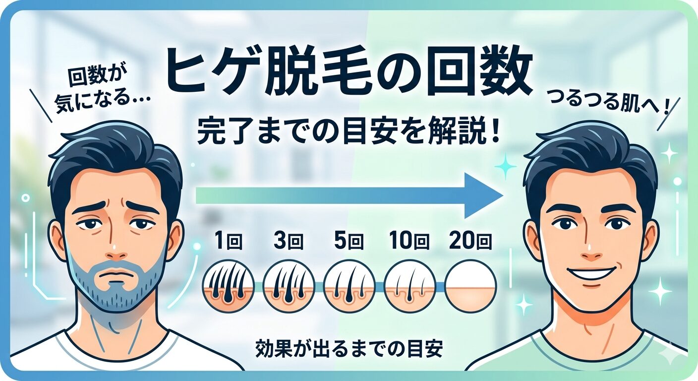 ヒゲ脱毛が完了するまでの回数について説明するためのアイキャッチイラスト